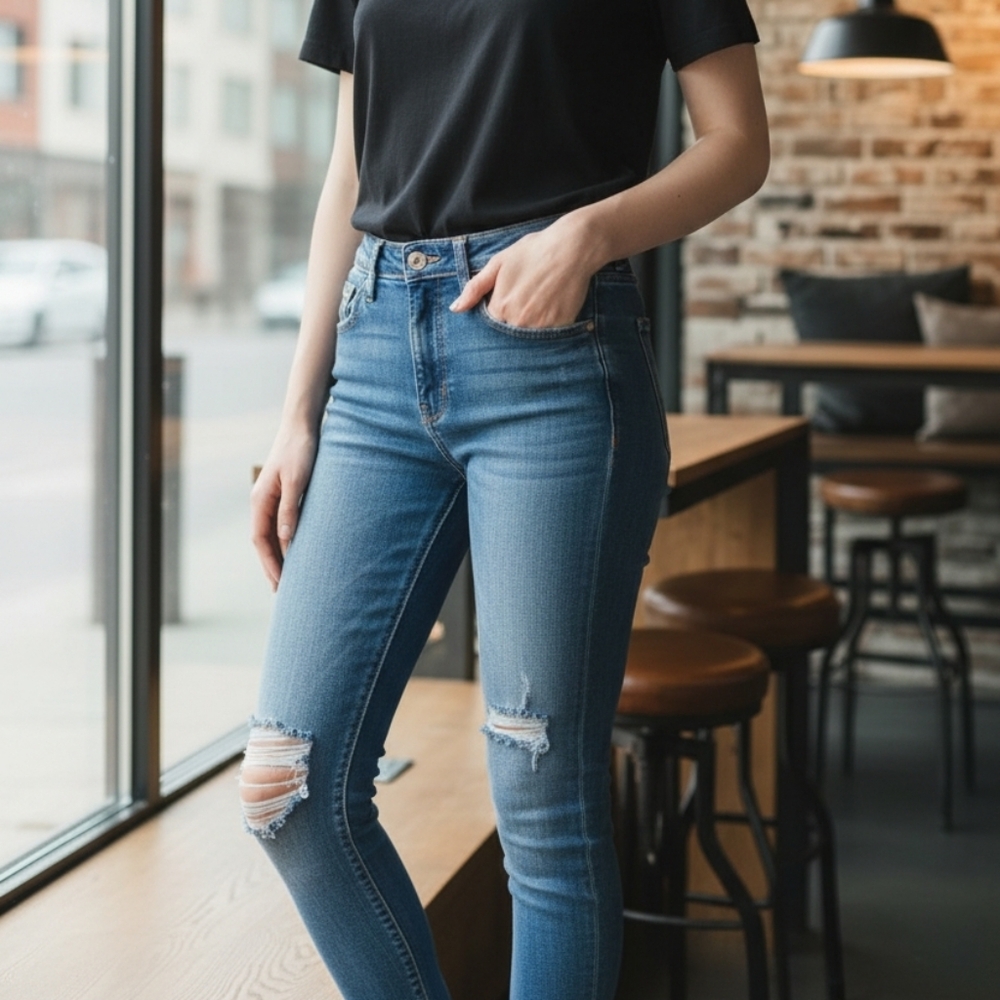 Zara Trafaluc Distressed Ripped Skinny Jeans Blue Size 6 / 38 - Picture 2 of 16